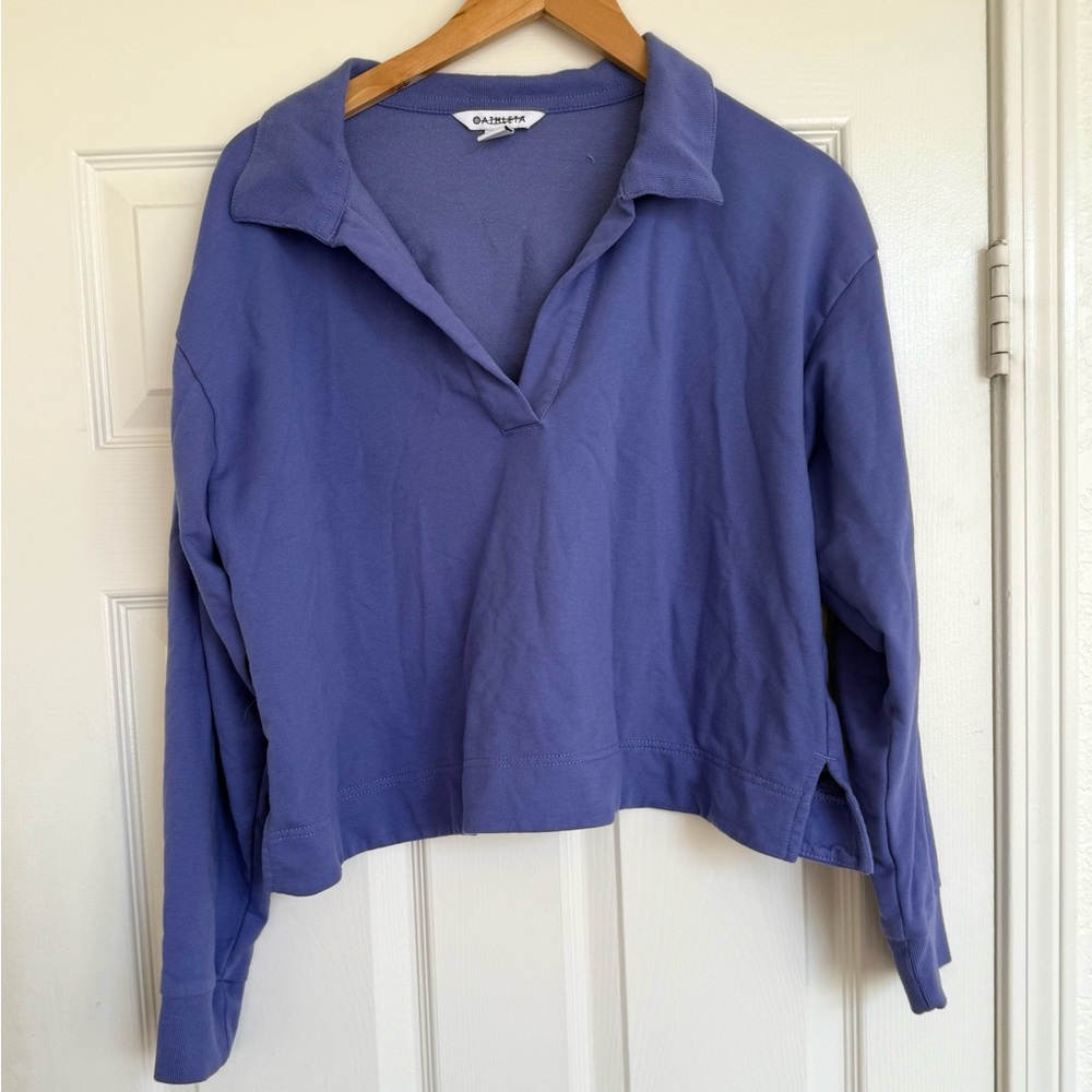 Athleta Retroterry Polo Sweatshirt Purple Lavendar Long Sleeve Collar Size M - Picture 3 of 9